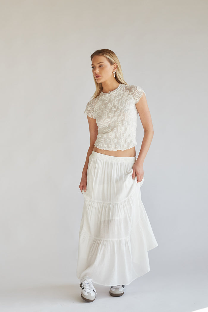 white linen tiered maxi skirt with pockets | european summer outfit boutique 