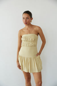 Indie Strapless Open Back Linen Mini Dress Shop American Threads Honey / XS Indie Strapless Open Back Linen Mini Dress Shop American Threads Honey / XS