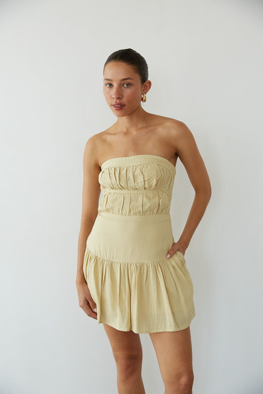 Indie Strapless Open Back Linen Mini Dress • Shop American Threads