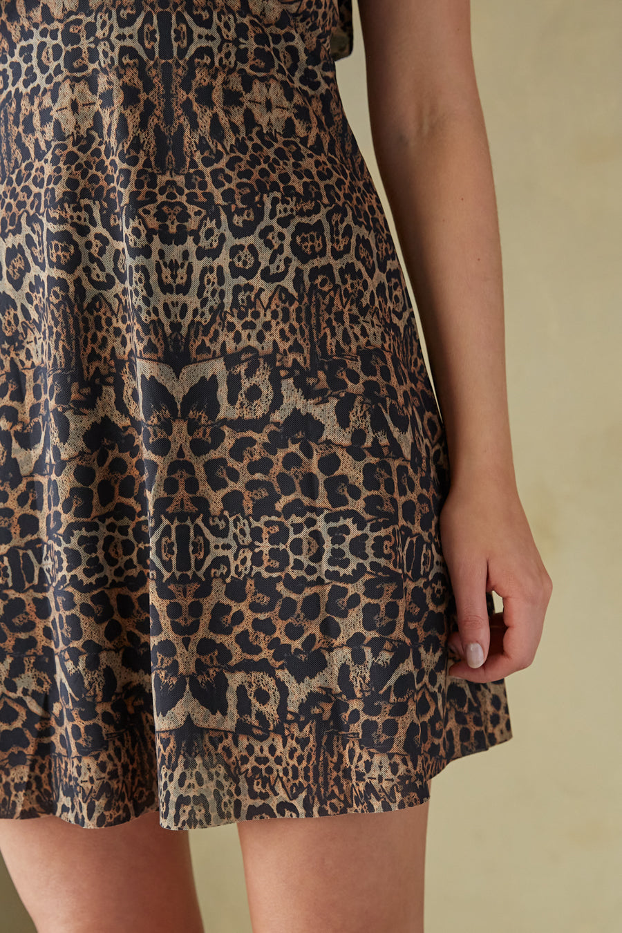 Ruffle Mini Dress - Open Back Dress- A Line Mini Dress - American Threads Leopard Print / S Ruffle Mini Dress - Open Back Dress- A Line Mini Dress - American Threads Leopard Print / S