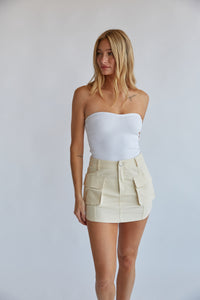 tan cargo style mini skirt
