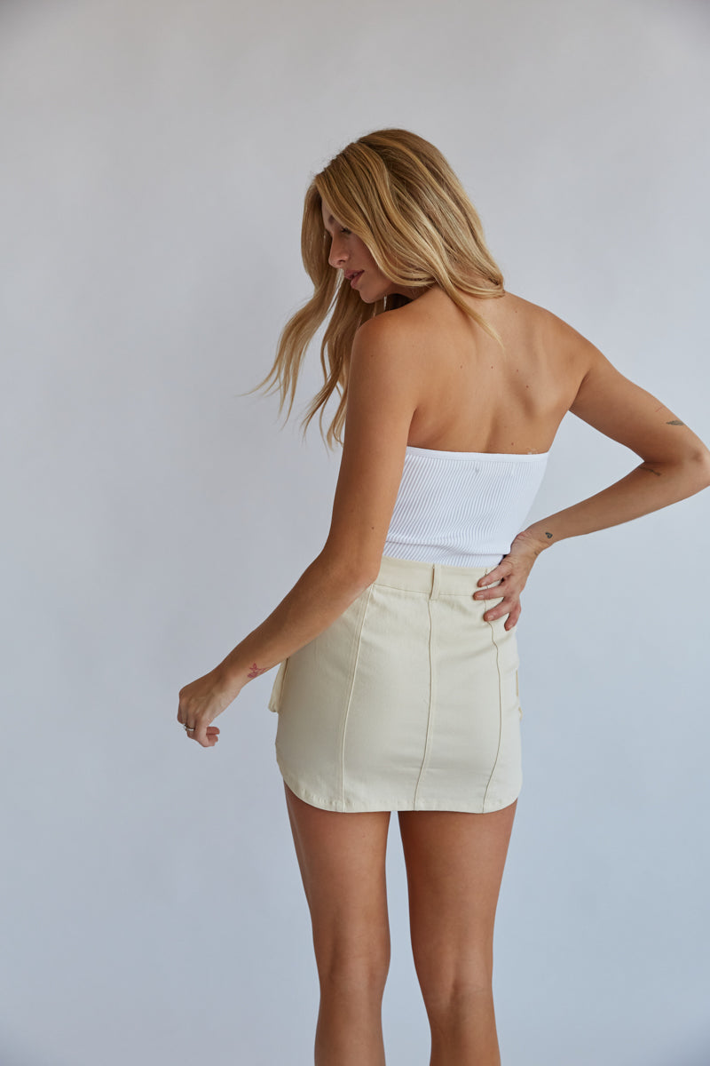 high waisted tan cargo mini skirt