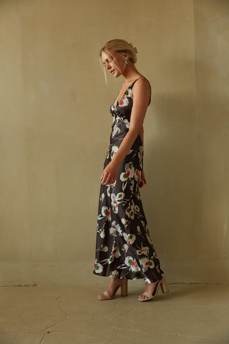 Jana Satin Floral Maxi Dress • Shop American Threads Women's Trendy Online  Boutique – americanthreads