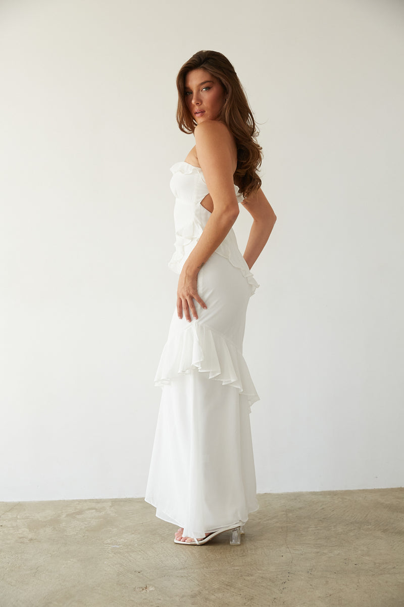 Jana Strapless Ruffle Open Back Maxi Dress | Shop American Threads Boutique Butter Yellow / M Jana Strapless Ruffle Open Back Maxi Dress | Shop American Threads Boutique Butter Yellow / M