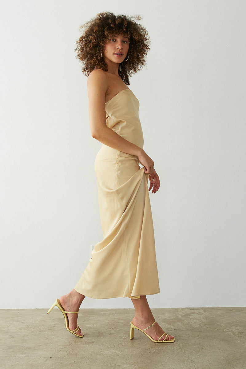 Jayla Strapless Open Back Maxi Dress, Honey / L