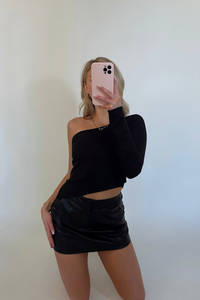 black vegan leather mini skirt - trendy leather going out skirt - black faux leather mini skirt