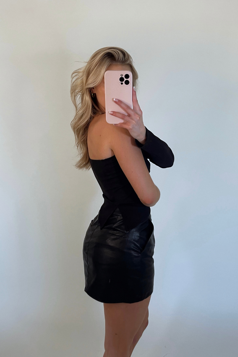 black leather mini skirt - faux leather skirt with pockets - going out skirts