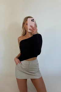 faux leather mini skort - trendy mini vegan leather skirt - stone mini skirt