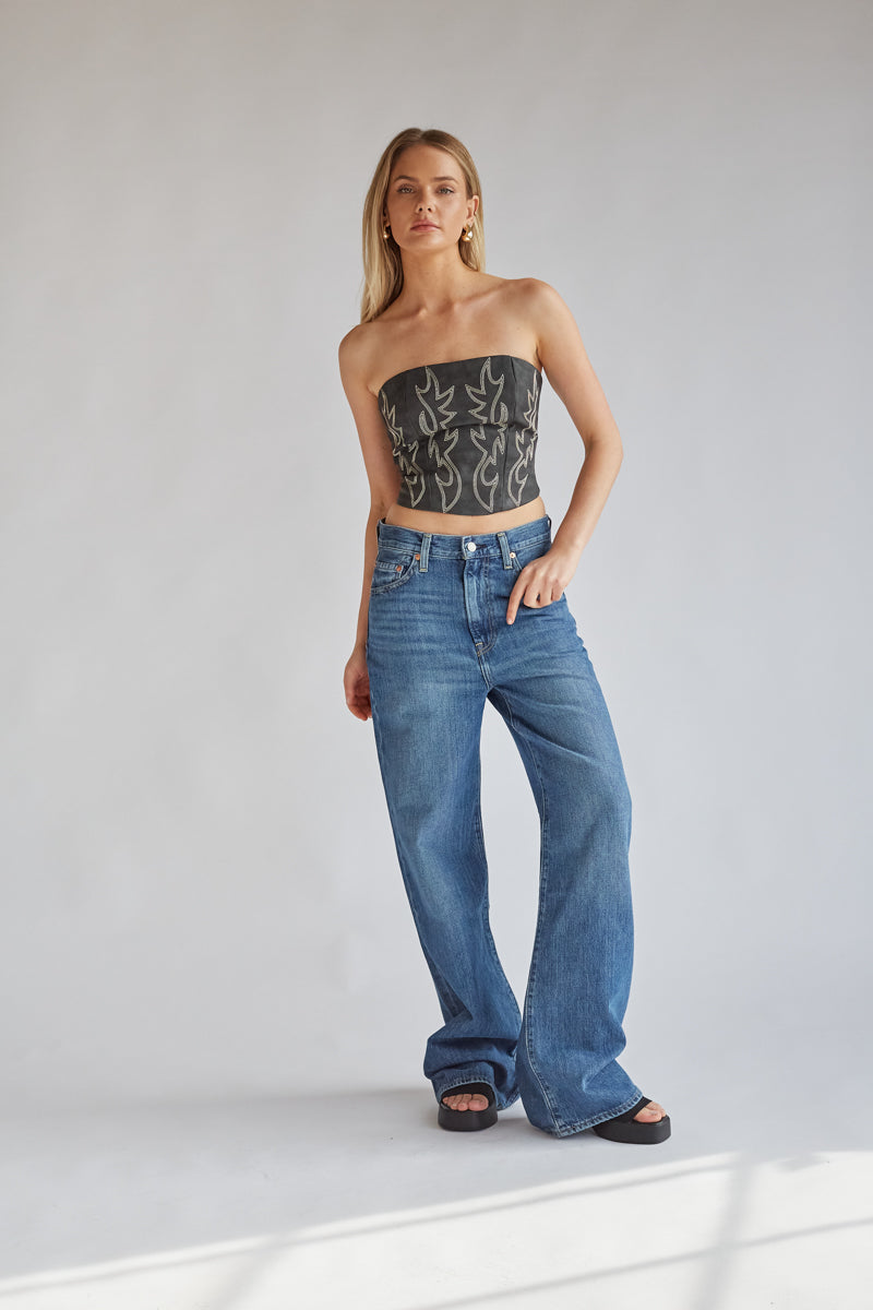 Jesse Strapless Faux Leather Western Corset