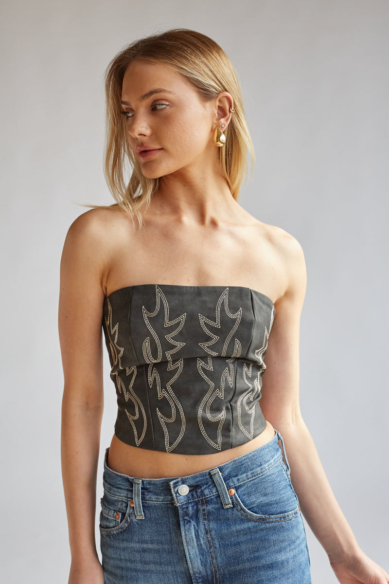 Jesse Strapless Faux Leather Western Corset