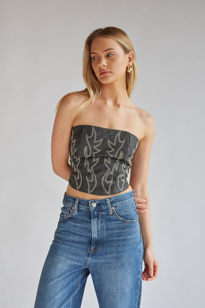 Jesse Strapless Faux Leather Western Corset