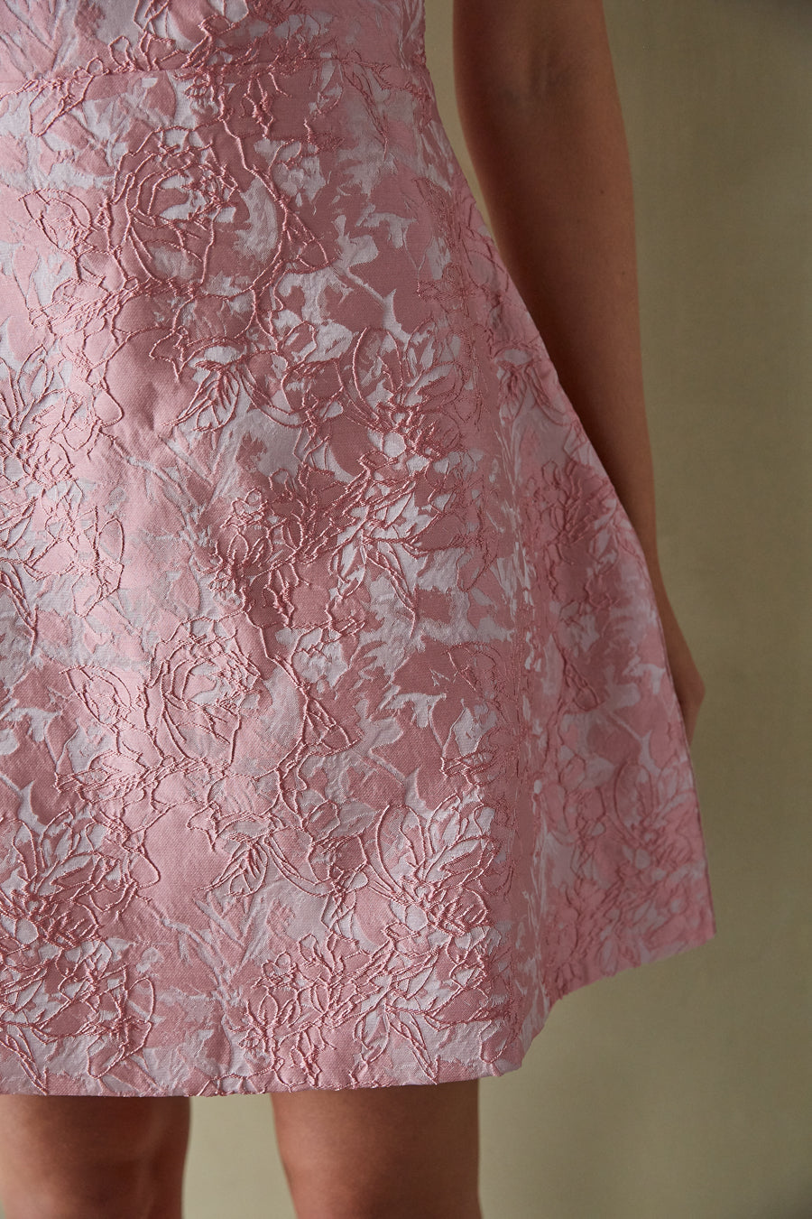 Mini Dress - Lace up Back Dress - Jacquard Mini Dress - American Threads White / L Mini Dress - Lace up Back Dress - Jacquard Mini Dress - American Threads White / L