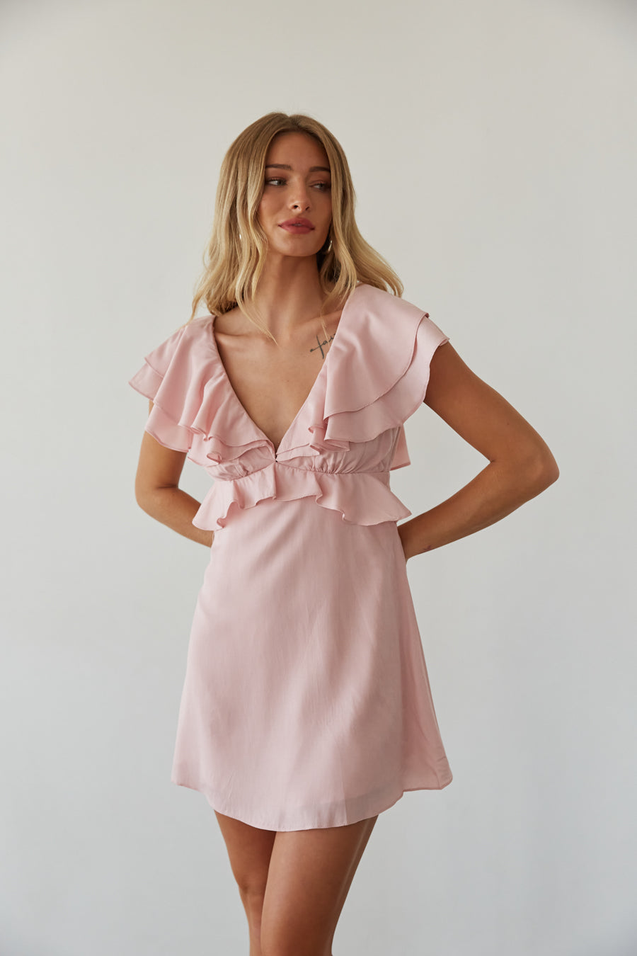 pink-image | pink blush ruffle dress for sorority rush