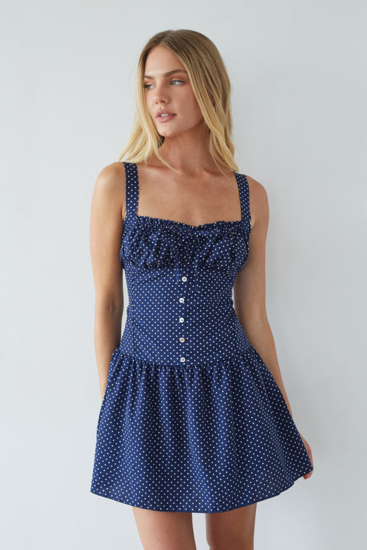 blue polka dot dress Kailan Polka Dot Mini Dress