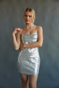 Karina Sequin Corset Bodycon Mini Dress | American Threads Boutique Silver / M Karina Sequin Corset Bodycon Mini Dress | American Threads Boutique Silver / M
