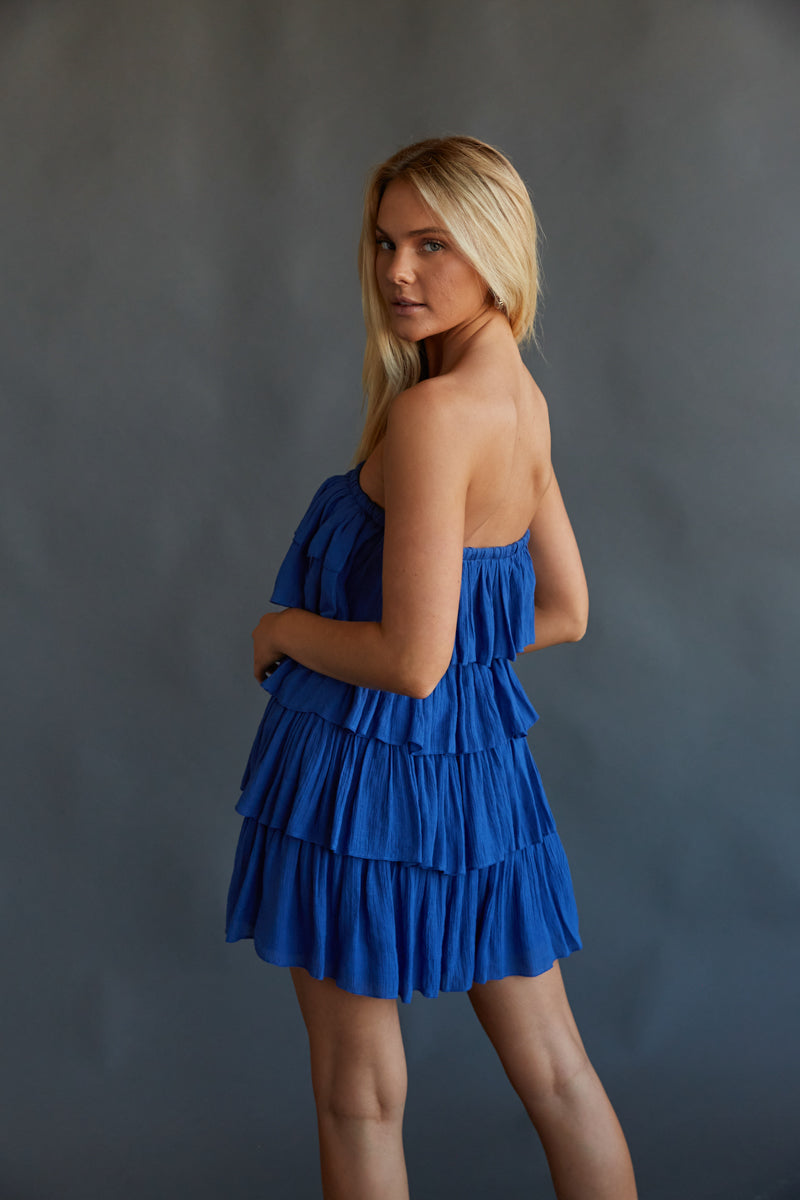 blue mini dress - blue sundress - blue dress romper - tiered ruffle dress romper