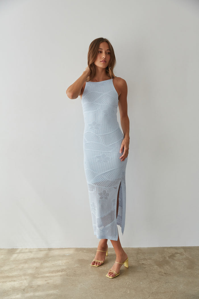 Keilani High Neck Open Knit Midi Dress Shop American Threads Women's Trendy Online Boutique Peach / S Keilani High Neck Open Knit Midi Dress Shop American Threads Women's Trendy Online Boutique Peach / S