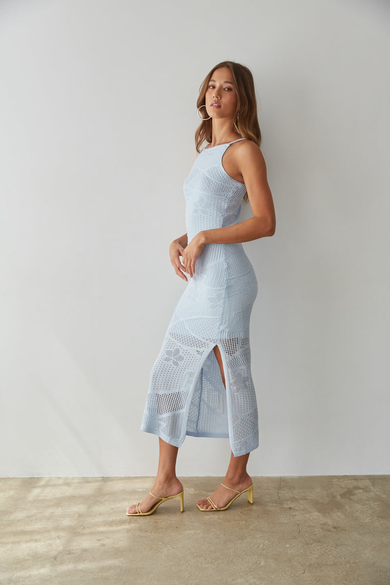 Keilani High Neck Open Knit Midi Dress • Shop American Threads Women's Trendy Online Boutique Peach / S