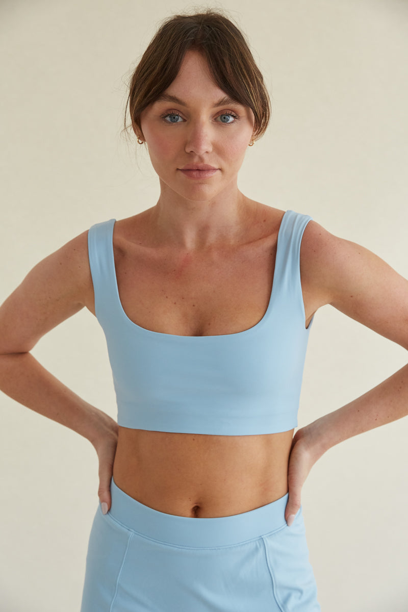 smoothing and lifting double lined baby blue crop tank