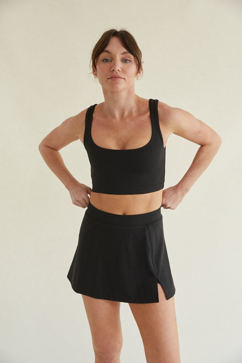 Black Double Lined Cropped Tank Top- buttersoft smoothing fabric with scoop neckline and back