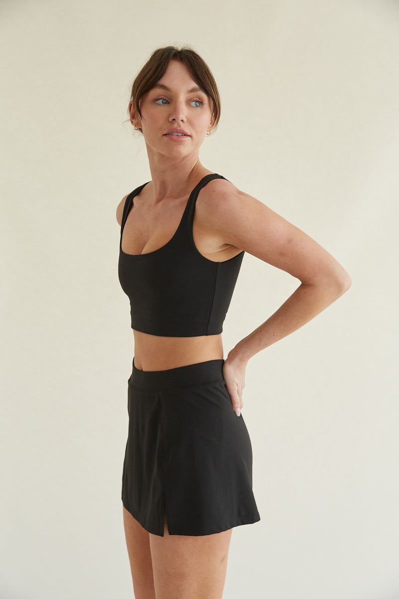  black skort with side slit and built-in shorts with pockets