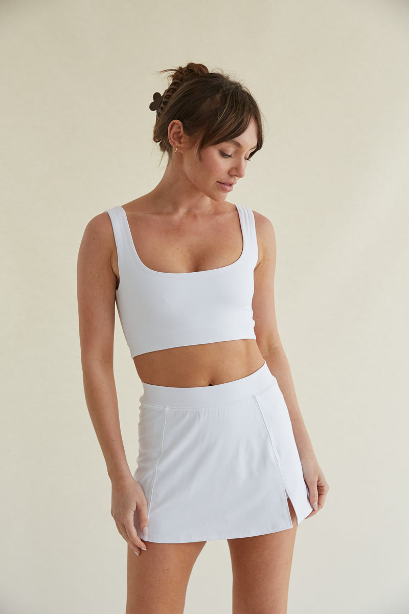 White Double Lined Cropped Tank Top- buttersoft smoothing fabric