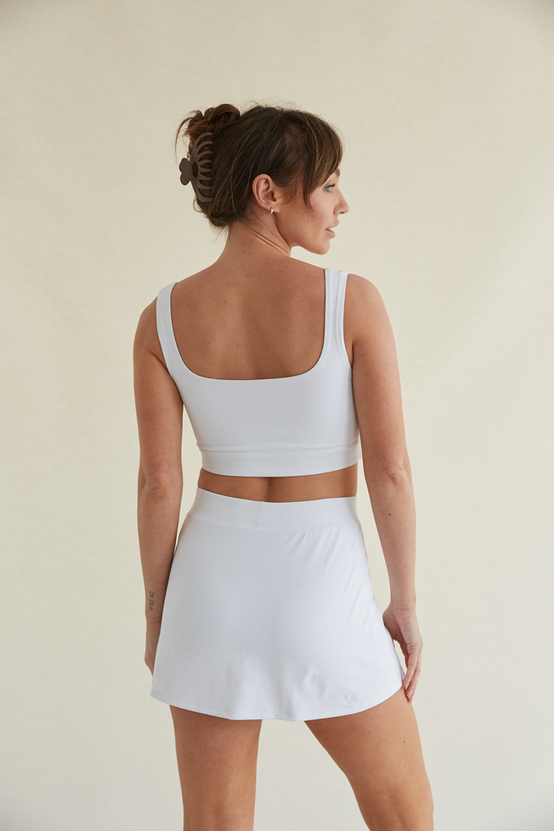 white cropped tank top activewear with scoop back