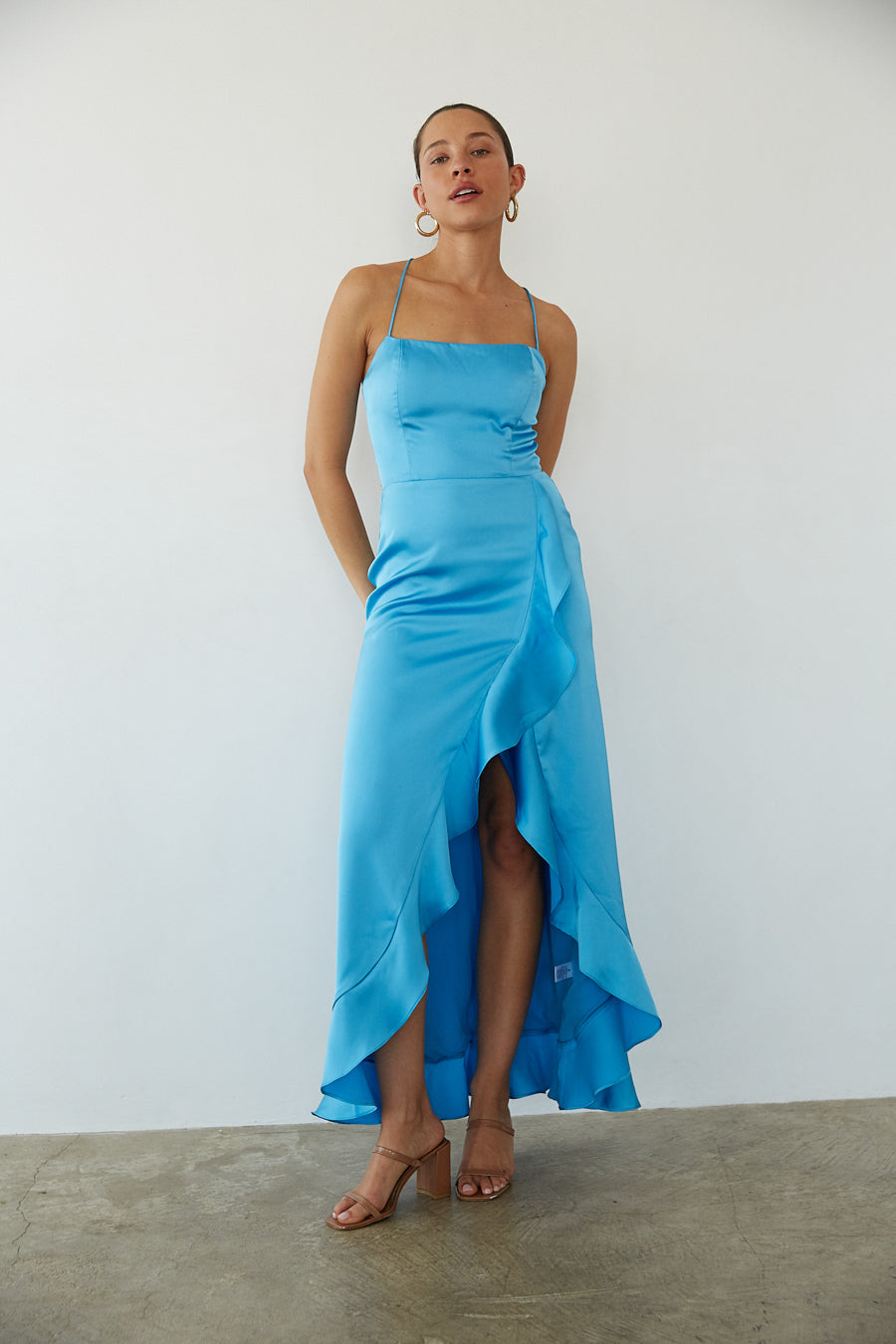 Kimber Floral Ruffle Maxi Dress Shop American Threads Boutique Blue / S Kimber Floral Ruffle Maxi Dress Shop American Threads Boutique Blue / S