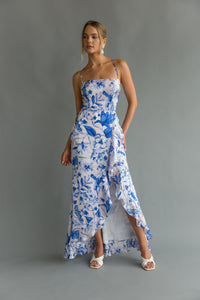 Kimber Floral Ruffle Maxi Dress Shop American Threads Boutique Blue / S Kimber Floral Ruffle Maxi Dress Shop American Threads Boutique Blue / S
