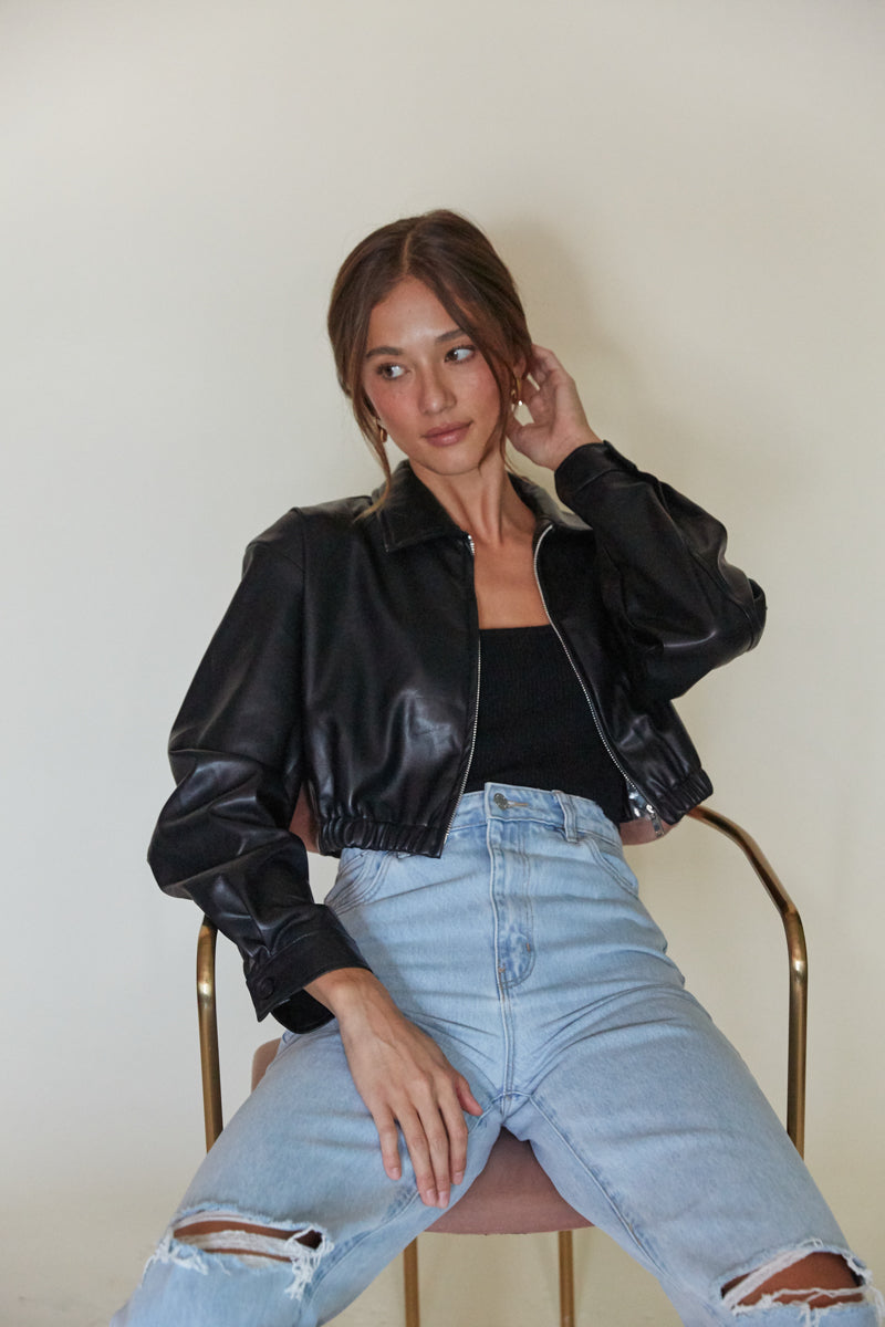 Klaudia Cropped Leather Jacket