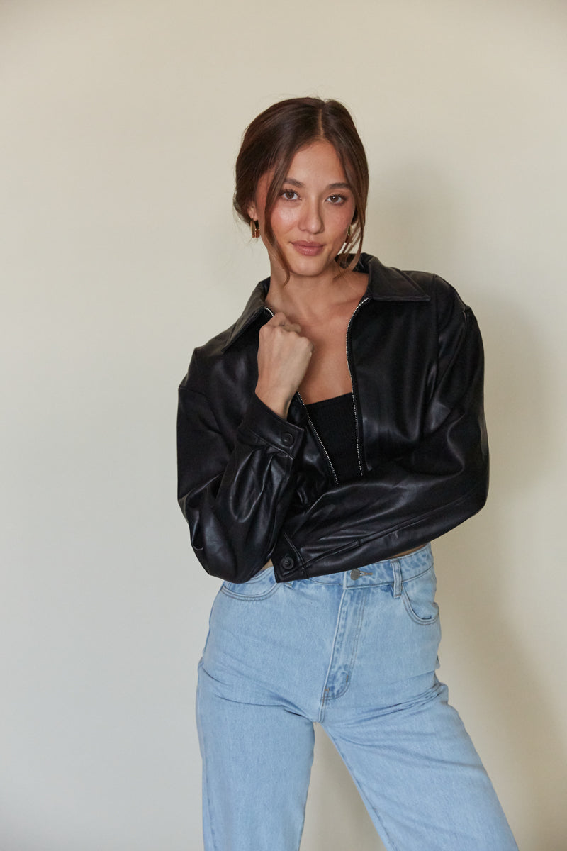 Klaudia Cropped Leather Jacket