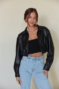 Klaudia Cropped Leather Jacket