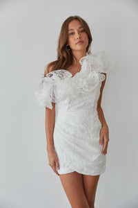 bridal ruffle dress - courthouse wedding dress - reception dress - white mini dress with giant statement ruffles