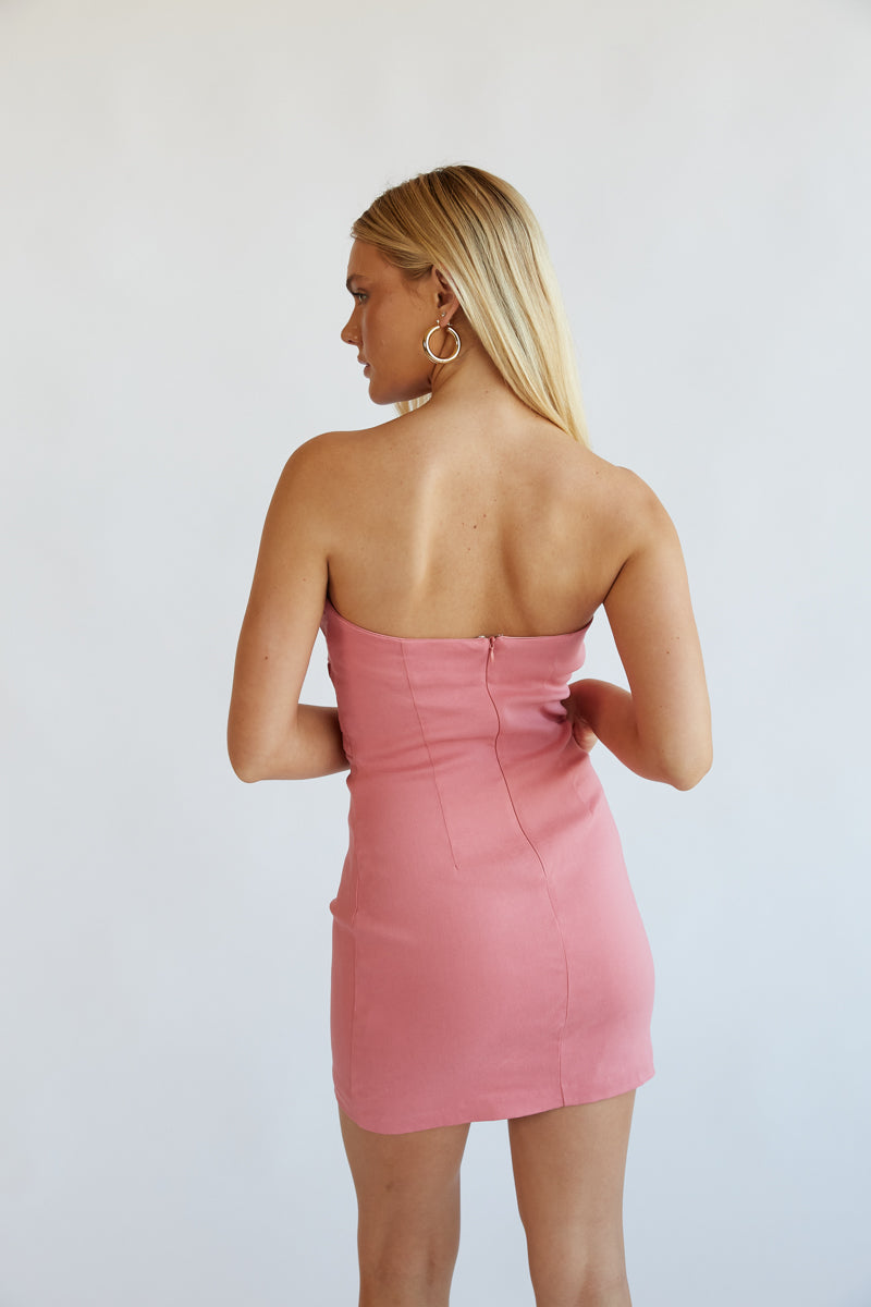 pink strapless bodycon homecoming dress