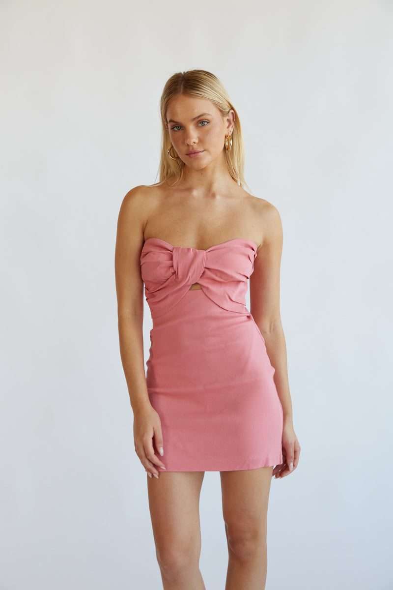 rose pink strapless bodycon mini dress
