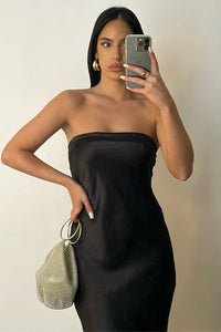 Leila Strapless Satin Slip Midi Dress • Shop American Threads Women's  Trendy Online Boutique – americanthreads
