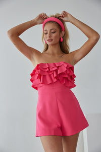 barbie pink ruffle romper - strapless romper - pink birthday outfit