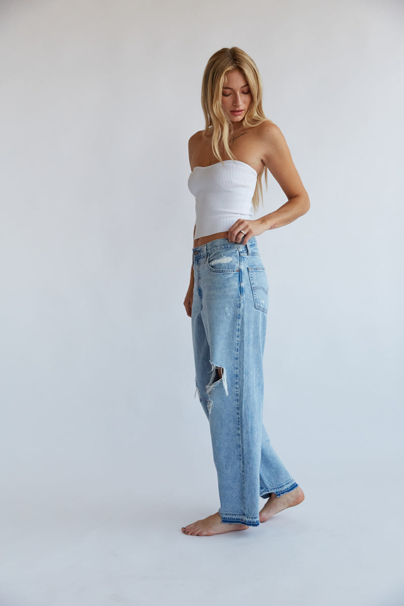 medium wash ripped baggy dad jeans by levis