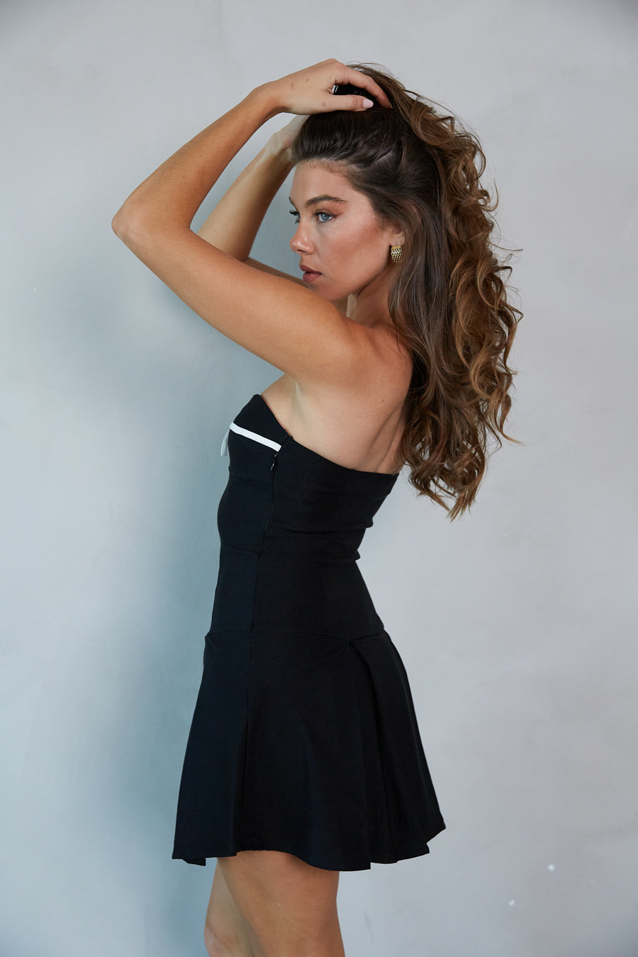 Loren Strapless Bow Fit and Flare Mini Dress Shop American Threads Black / L Loren Strapless Bow Fit and Flare Mini Dress Shop American Threads Black / L