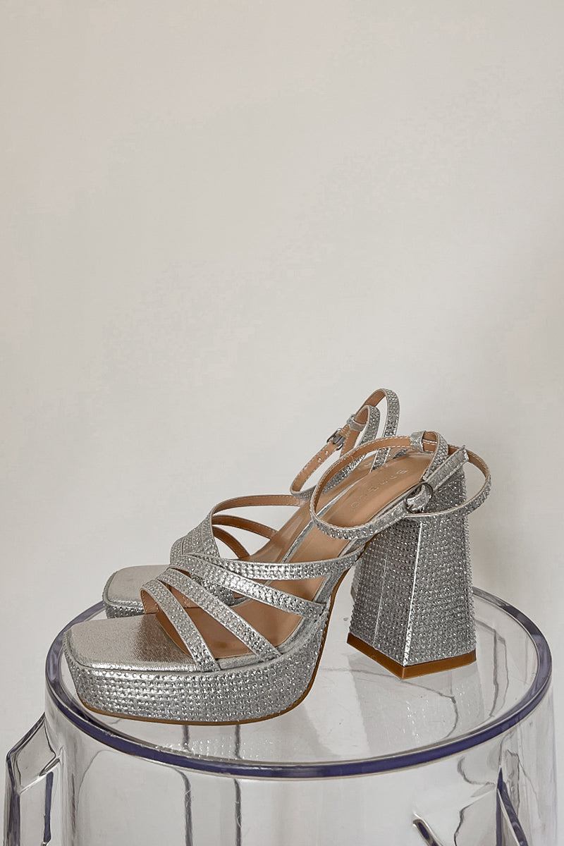 Silver Michelle Metallic Leather Platform Sandals - CHARLES & KEITH IN