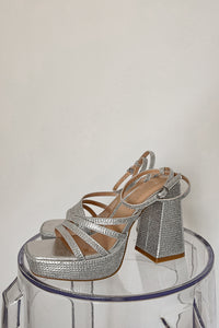 silver strappy rhinestone heels
