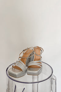 shiny silver metallic rhinestone heels