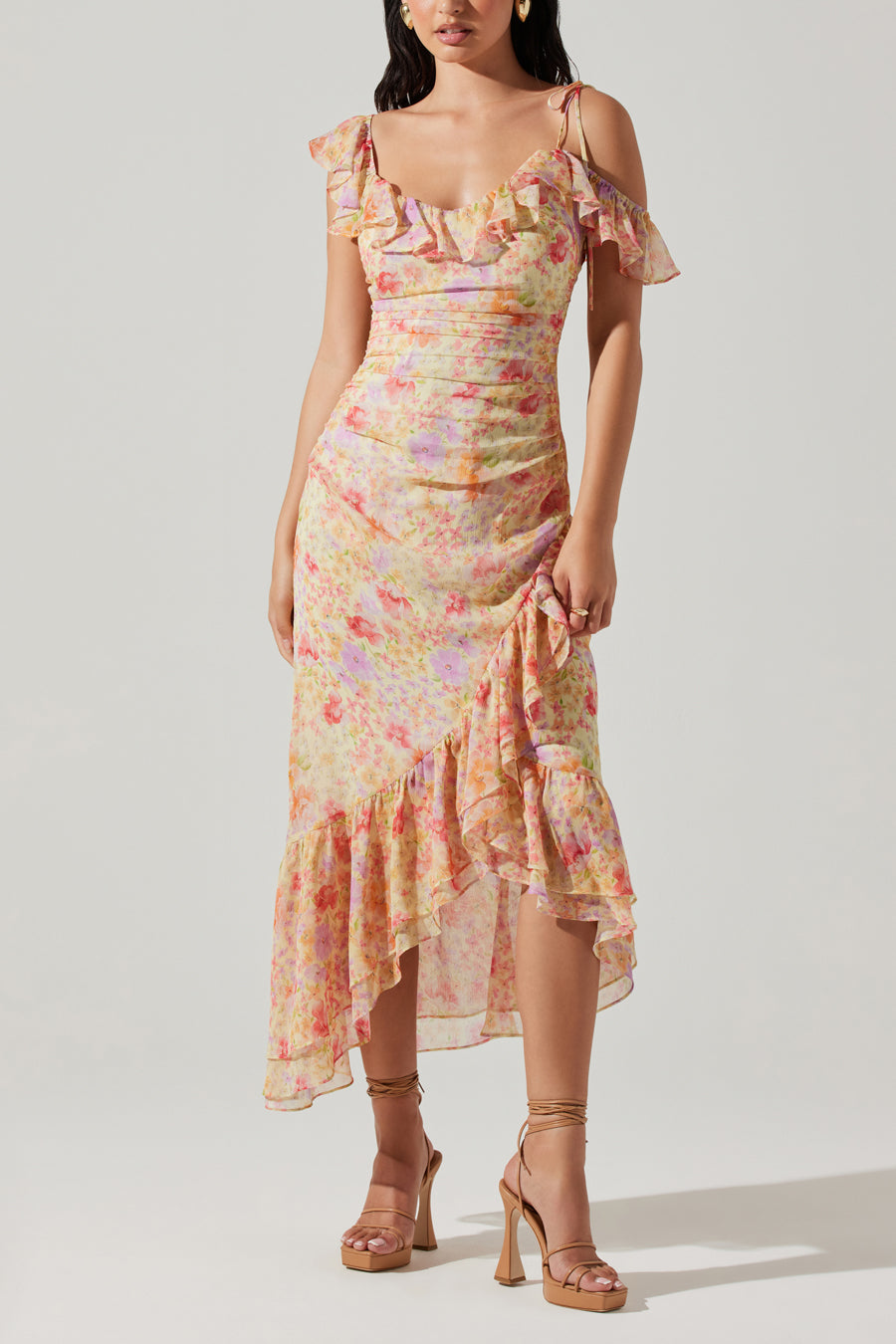 Luvita Floral Ruffle Chiffon Midi Dress • American Threads Trendy Boutique