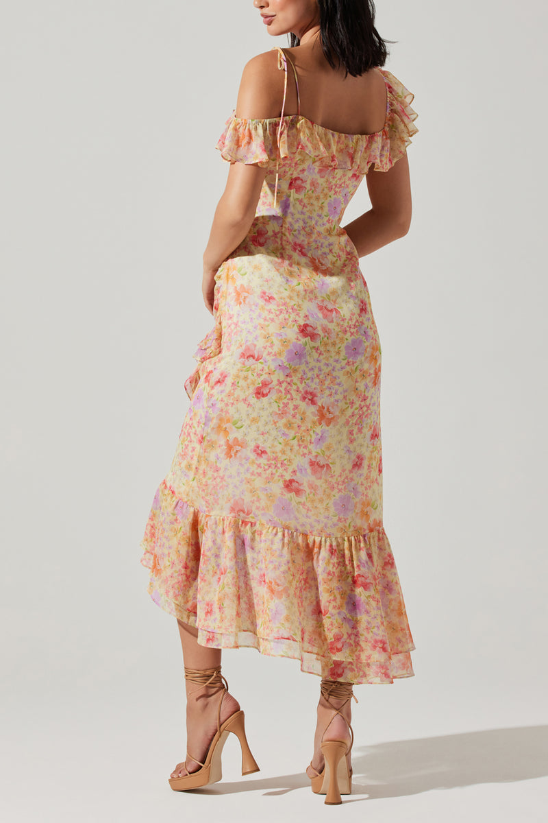 ASTR The Label Women's Luvita Floral Ruffled Midi-Dress - Yellow Multi Floral