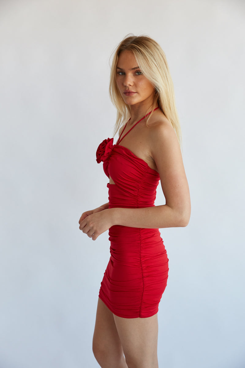 ultra sexy ruched cocktail dress - red cocktail dress - holiday dress boutique