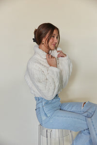 plush quilted faux fur mini jacket with chanelling | white fluffy and cozy unique outerwear 