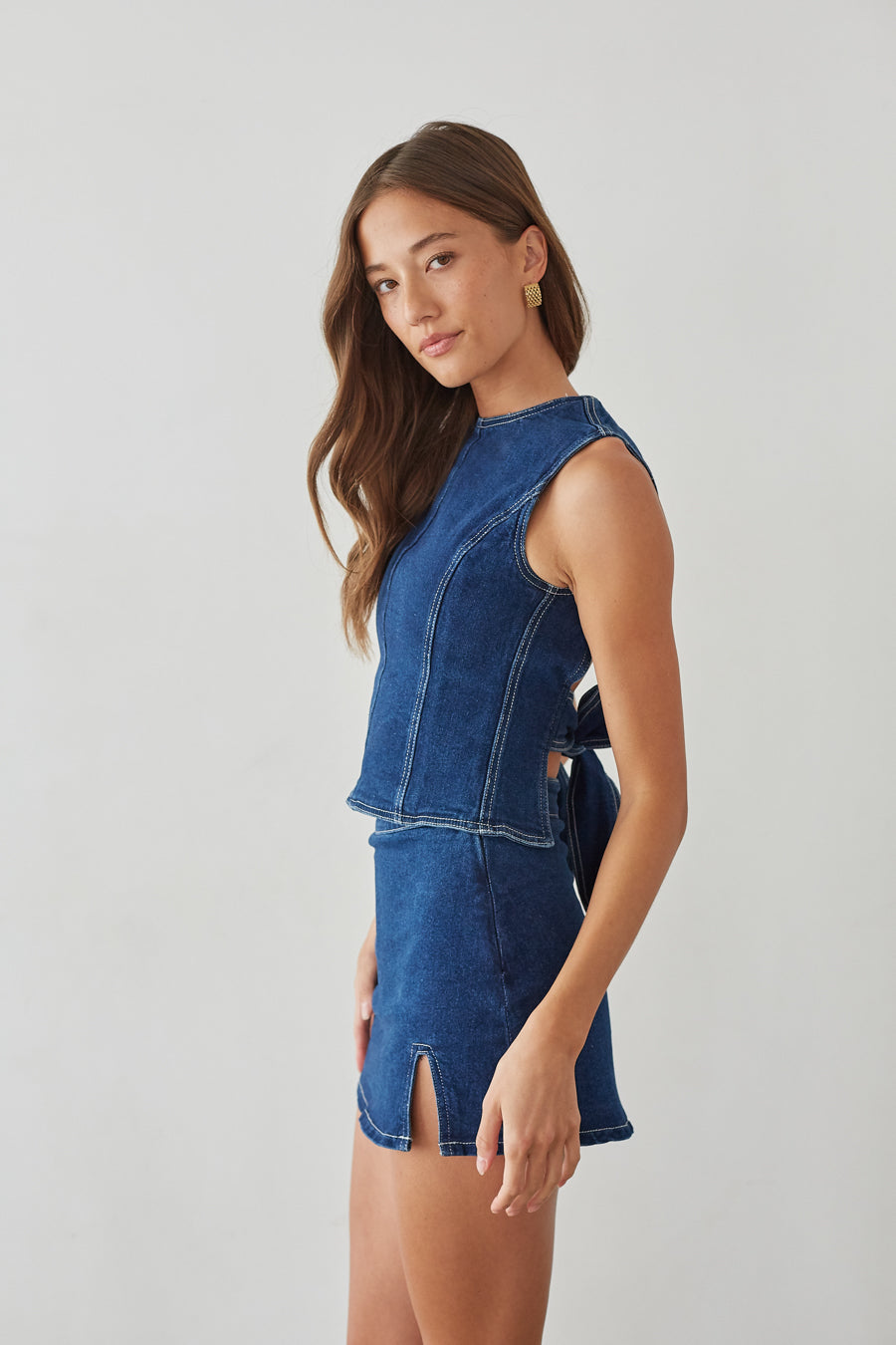 Maggie Denim Open Back Top • Shop American Threads Online Boutique