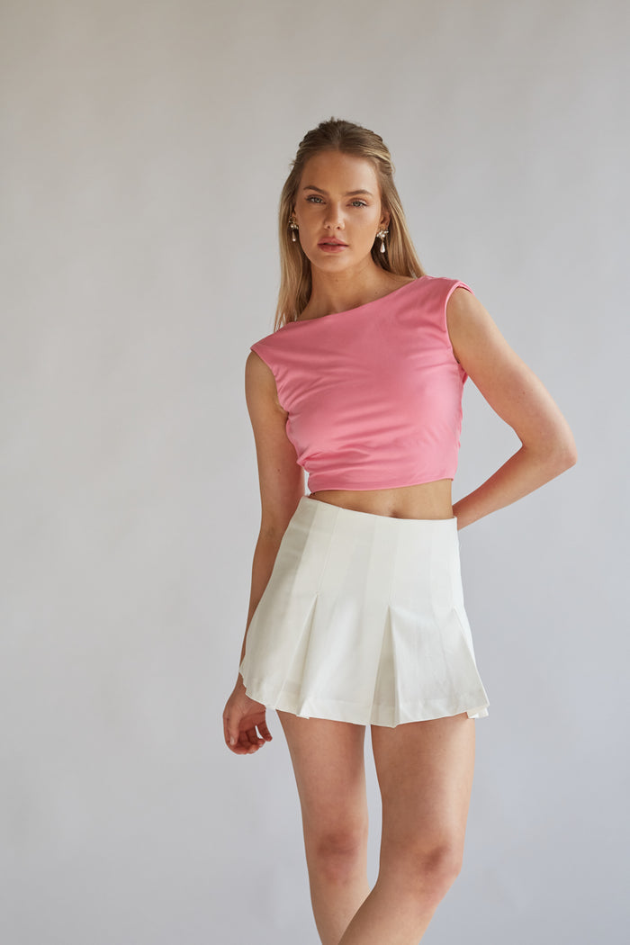 pink mock neck open back sleeveless cropped tank top | buttery soft elevated tank 