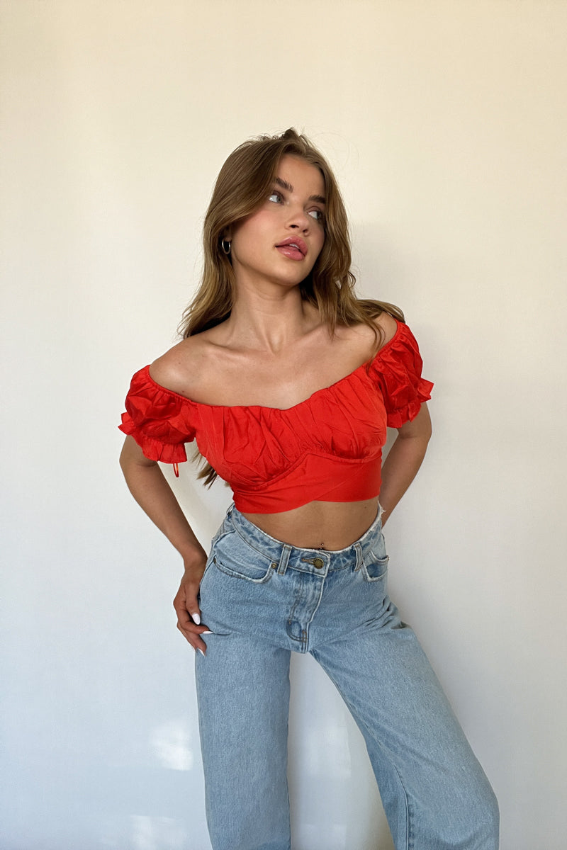 Shoulder Ruffle Puff Sleeve Off The Shoulder Top Long Sleeve