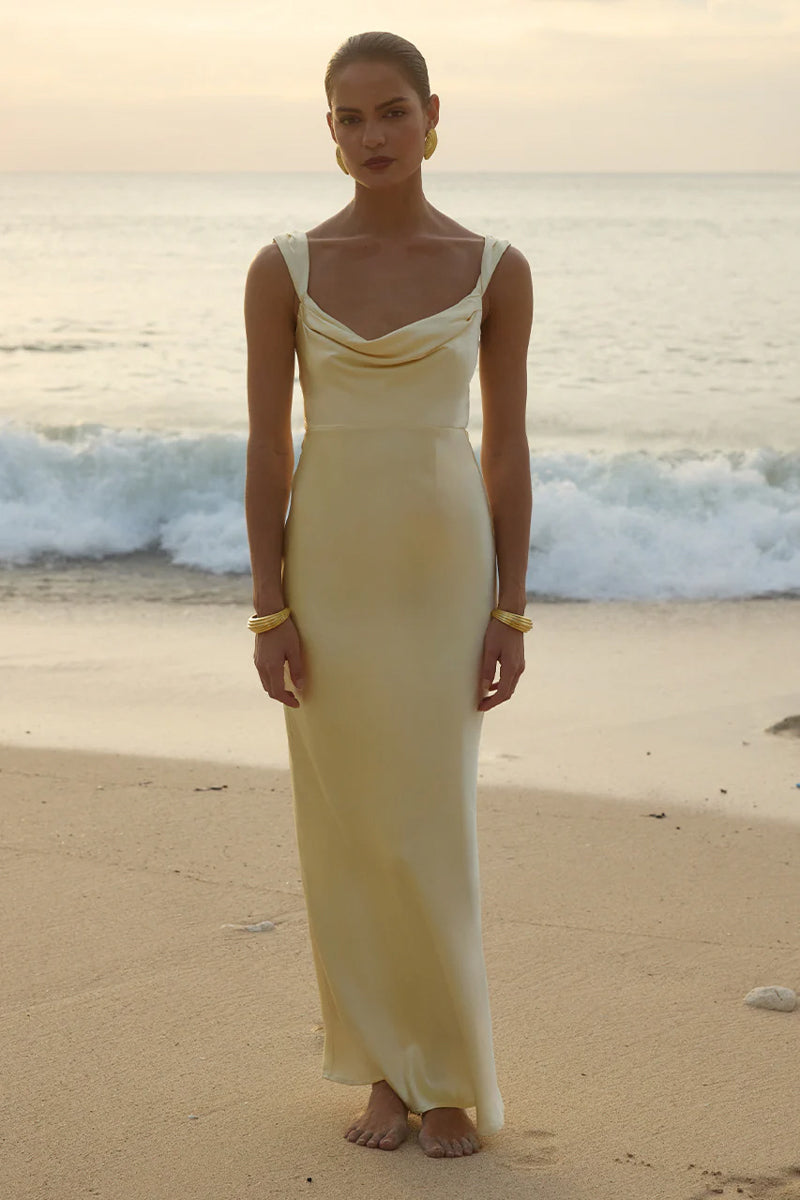 Margot Cowl Neck Satin Maxi Dress • Shop American Threads Online Dress